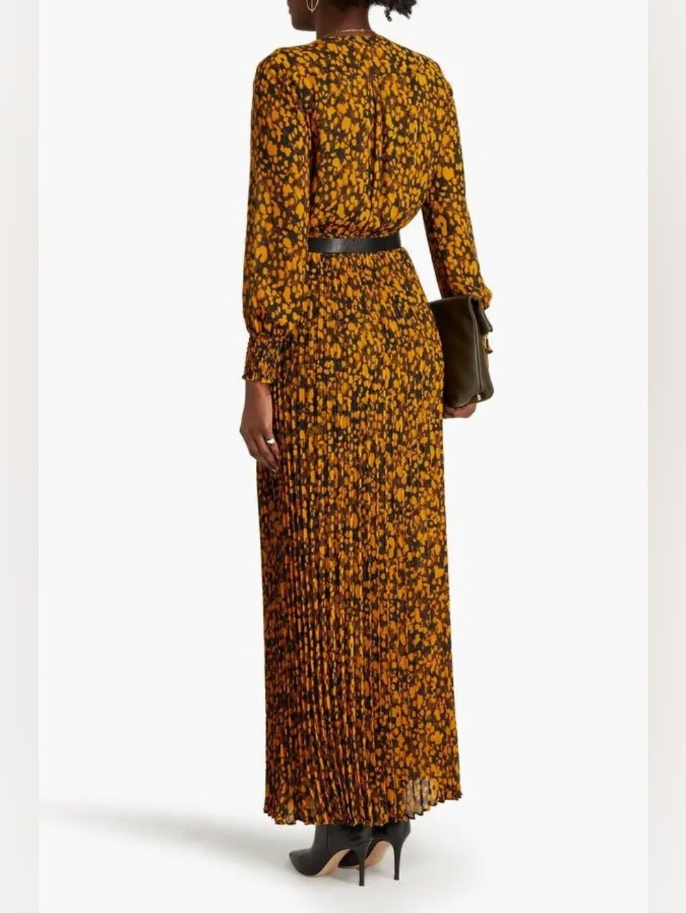 Ba&sh Lisi Pleated Crepe Maxi Shirtdress Saffron Yellow Black Size 1 / US S - Picture 3 of 10